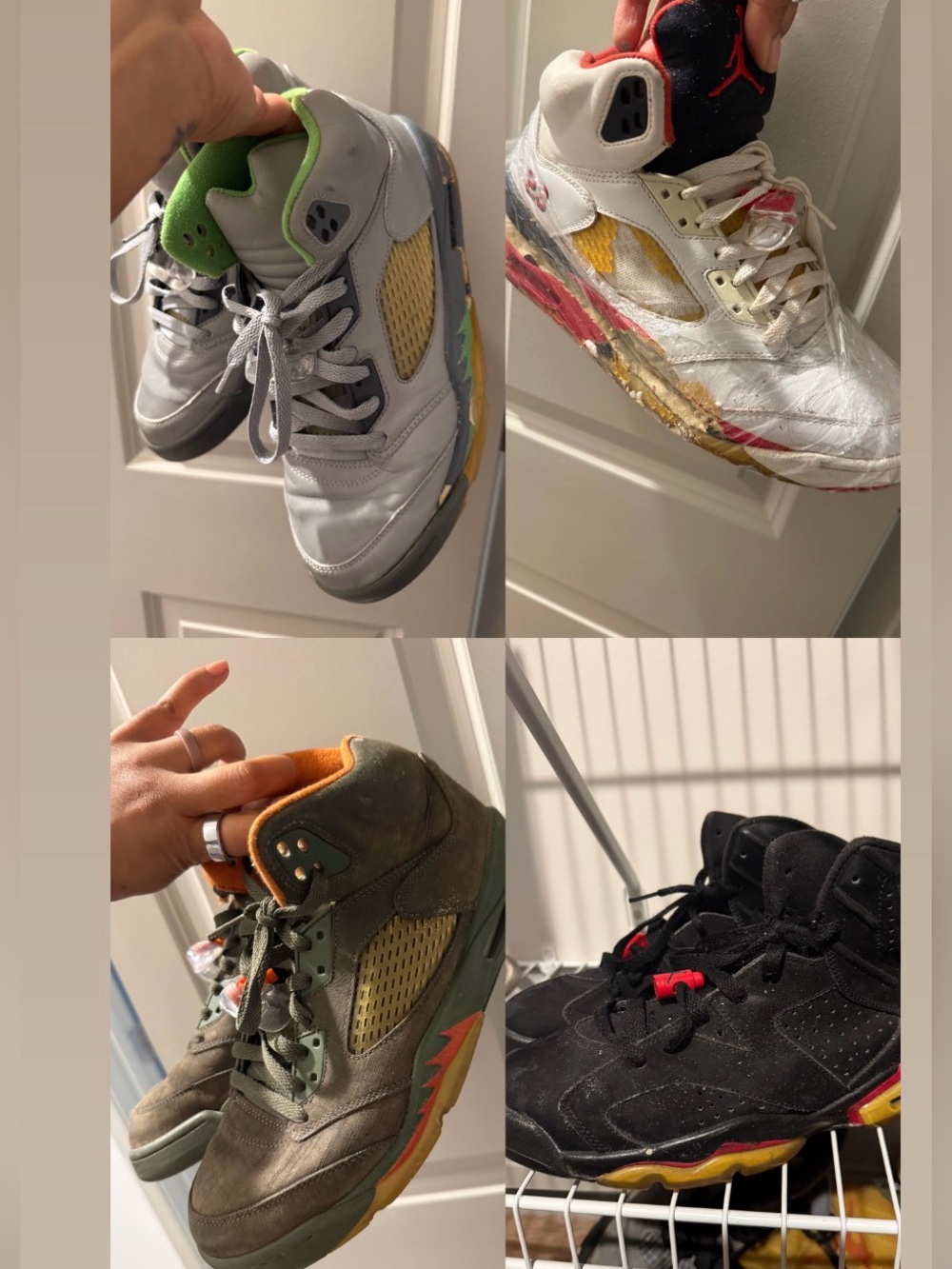 Jordan Kids' Multi-Color Sneakers — White, Black, Green, Olive & Yellow Accents